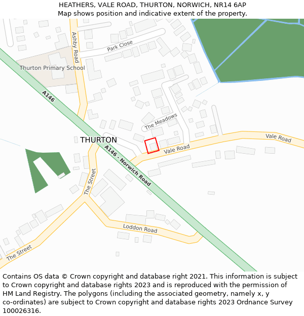 HEATHERS, VALE ROAD, THURTON, NORWICH, NR14 6AP: Location map and indicative extent of plot