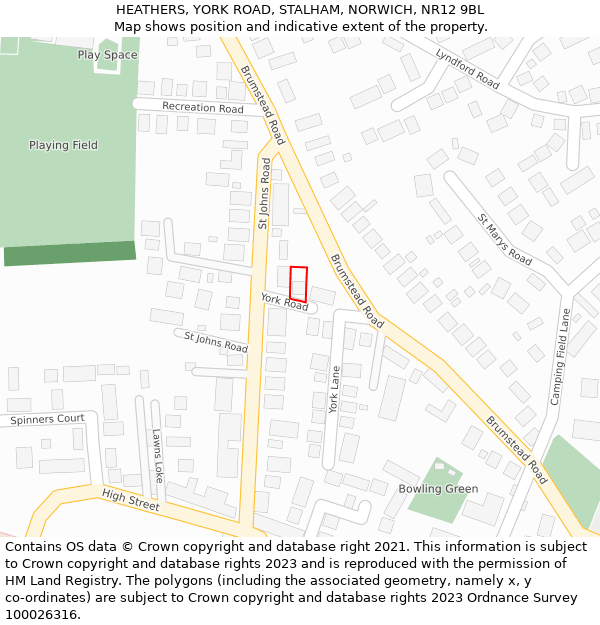 HEATHERS, YORK ROAD, STALHAM, NORWICH, NR12 9BL: Location map and indicative extent of plot