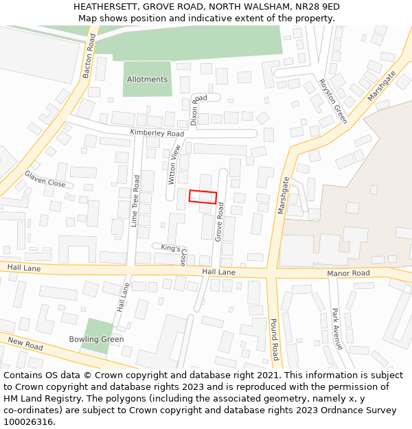 HEATHERSETT, GROVE ROAD, NORTH WALSHAM, NR28 9ED: Location map and indicative extent of plot