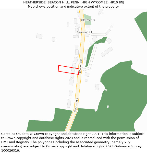 HEATHERSIDE, BEACON HILL, PENN, HIGH WYCOMBE, HP10 8NJ: Location map and indicative extent of plot