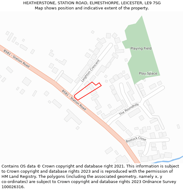 HEATHERSTONE, STATION ROAD, ELMESTHORPE, LEICESTER, LE9 7SG: Location map and indicative extent of plot