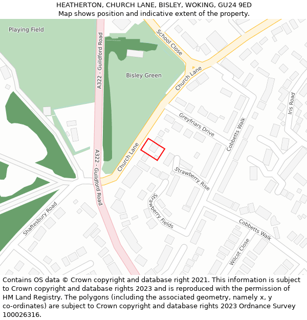 HEATHERTON, CHURCH LANE, BISLEY, WOKING, GU24 9ED: Location map and indicative extent of plot