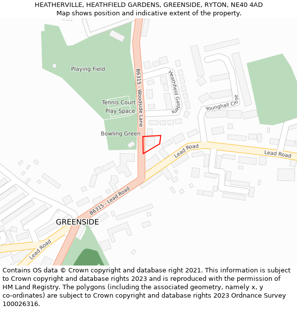 HEATHERVILLE, HEATHFIELD GARDENS, GREENSIDE, RYTON, NE40 4AD: Location map and indicative extent of plot