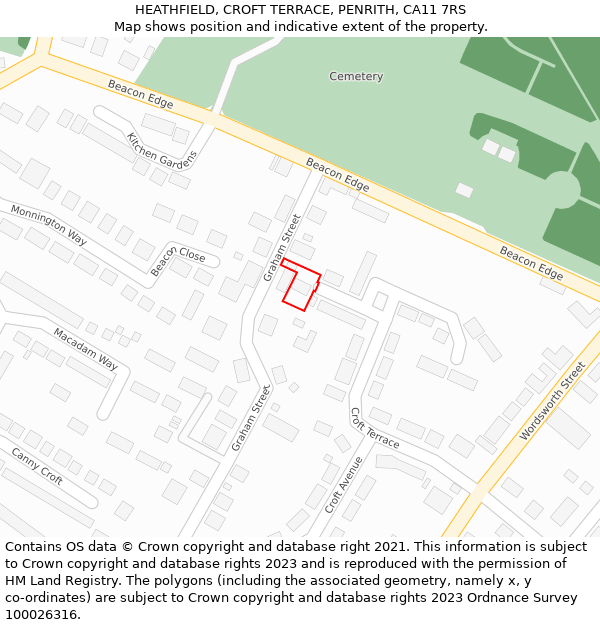 HEATHFIELD, CROFT TERRACE, PENRITH, CA11 7RS: Location map and indicative extent of plot