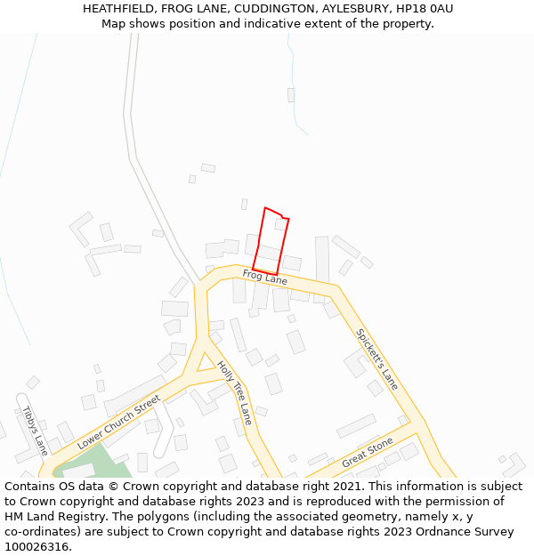 HEATHFIELD, FROG LANE, CUDDINGTON, AYLESBURY, HP18 0AU: Location map and indicative extent of plot