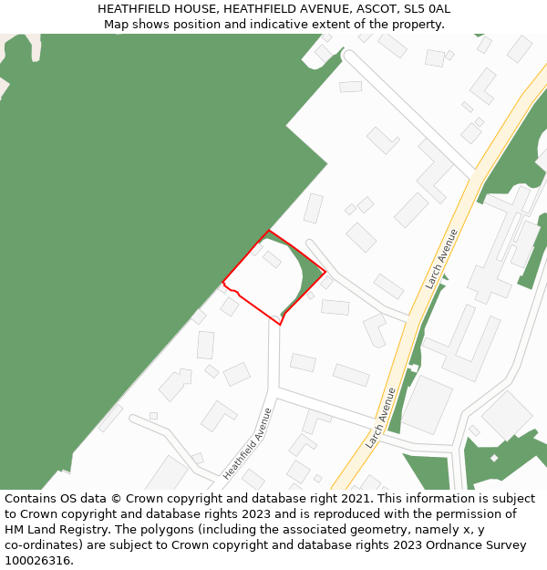 HEATHFIELD HOUSE, HEATHFIELD AVENUE, ASCOT, SL5 0AL: Location map and indicative extent of plot