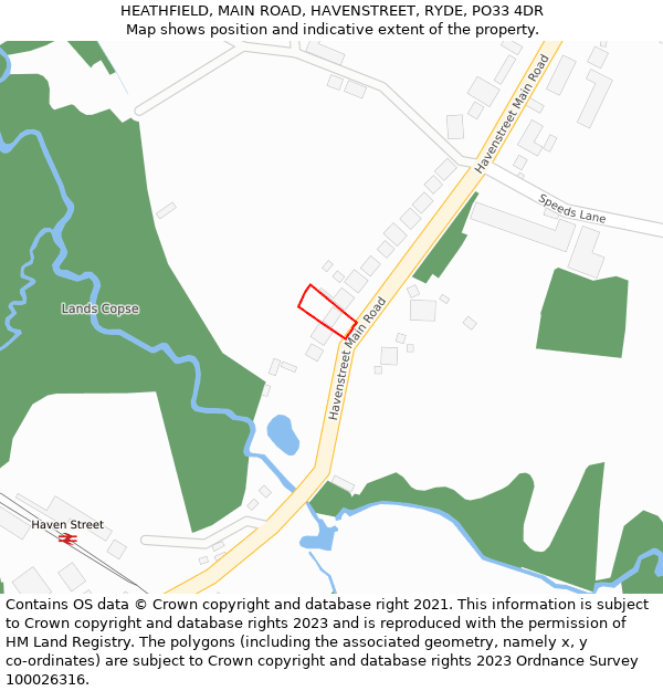 HEATHFIELD, MAIN ROAD, HAVENSTREET, RYDE, PO33 4DR: Location map and indicative extent of plot