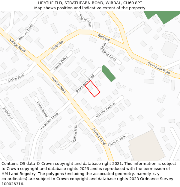 HEATHFIELD, STRATHEARN ROAD, WIRRAL, CH60 8PT: Location map and indicative extent of plot