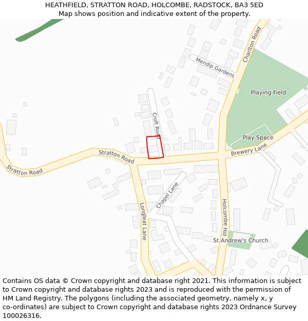 HEATHFIELD, STRATTON ROAD, HOLCOMBE, RADSTOCK, BA3 5ED: Location map and indicative extent of plot