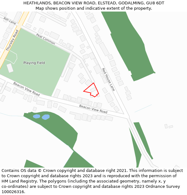 HEATHLANDS, BEACON VIEW ROAD, ELSTEAD, GODALMING, GU8 6DT: Location map and indicative extent of plot