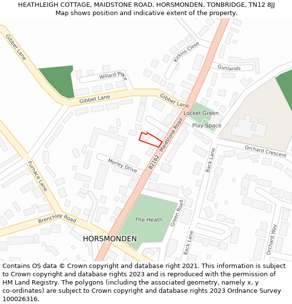 HEATHLEIGH COTTAGE, MAIDSTONE ROAD, HORSMONDEN, TONBRIDGE, TN12 8JJ: Location map and indicative extent of plot