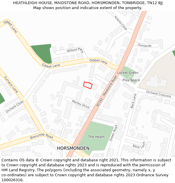 HEATHLEIGH HOUSE, MAIDSTONE ROAD, HORSMONDEN, TONBRIDGE, TN12 8JJ: Location map and indicative extent of plot