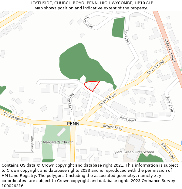 HEATHSIDE, CHURCH ROAD, PENN, HIGH WYCOMBE, HP10 8LP: Location map and indicative extent of plot