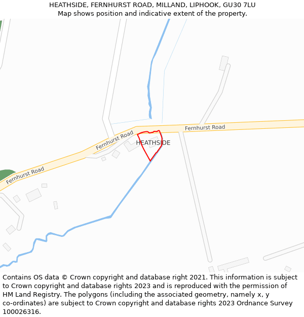 HEATHSIDE, FERNHURST ROAD, MILLAND, LIPHOOK, GU30 7LU: Location map and indicative extent of plot