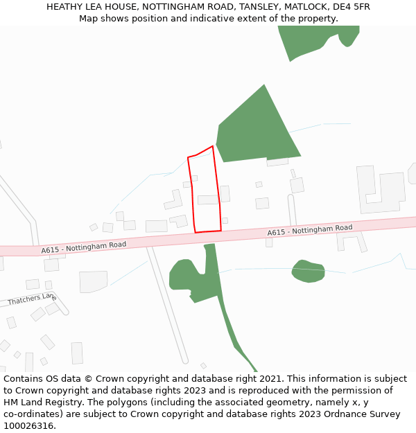 HEATHY LEA HOUSE, NOTTINGHAM ROAD, TANSLEY, MATLOCK, DE4 5FR: Location map and indicative extent of plot