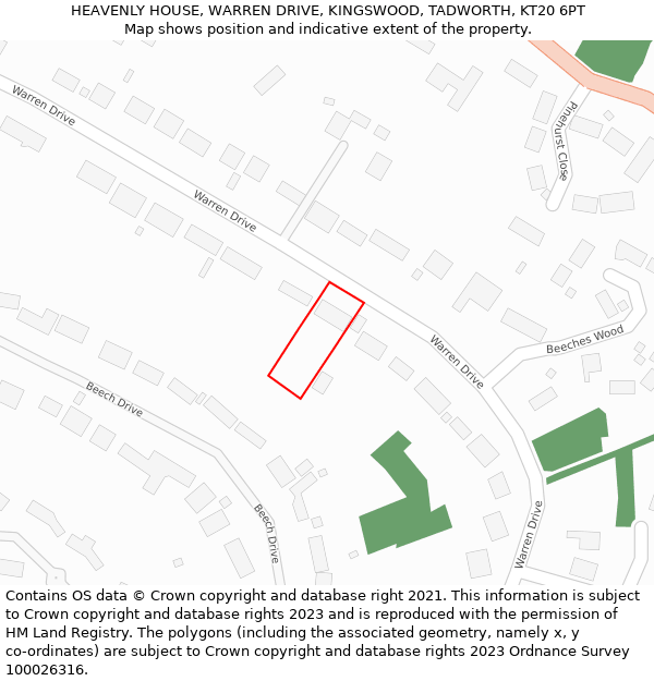 HEAVENLY HOUSE, WARREN DRIVE, KINGSWOOD, TADWORTH, KT20 6PT: Location map and indicative extent of plot