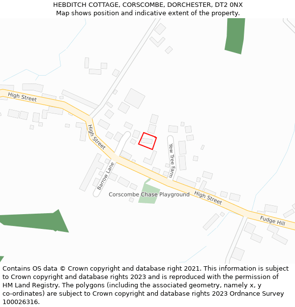 HEBDITCH COTTAGE, CORSCOMBE, DORCHESTER, DT2 0NX: Location map and indicative extent of plot
