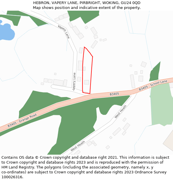 HEBRON, VAPERY LANE, PIRBRIGHT, WOKING, GU24 0QD: Location map and indicative extent of plot