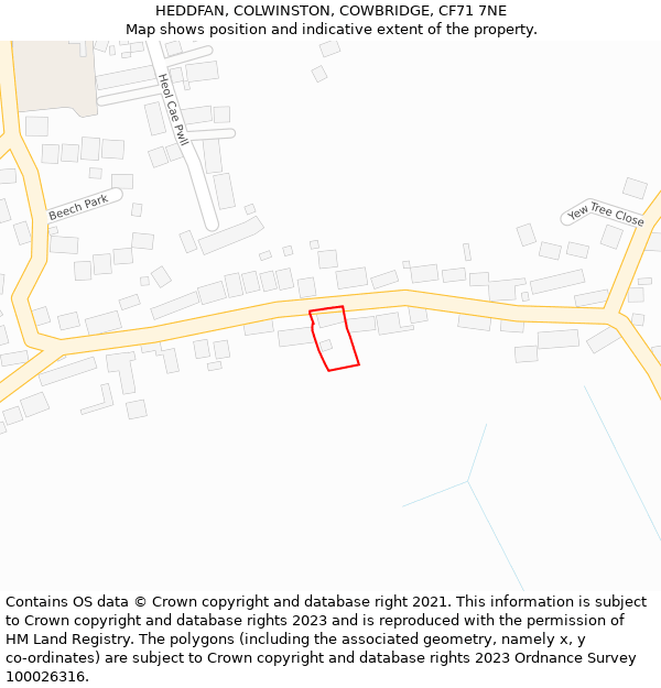 HEDDFAN, COLWINSTON, COWBRIDGE, CF71 7NE: Location map and indicative extent of plot