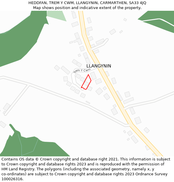 HEDDFAN, TREM Y CWM, LLANGYNIN, CARMARTHEN, SA33 4JQ: Location map and indicative extent of plot