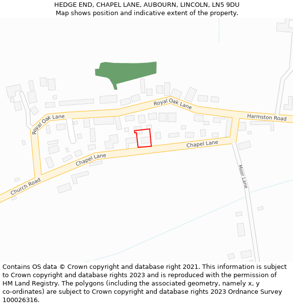 HEDGE END, CHAPEL LANE, AUBOURN, LINCOLN, LN5 9DU: Location map and indicative extent of plot