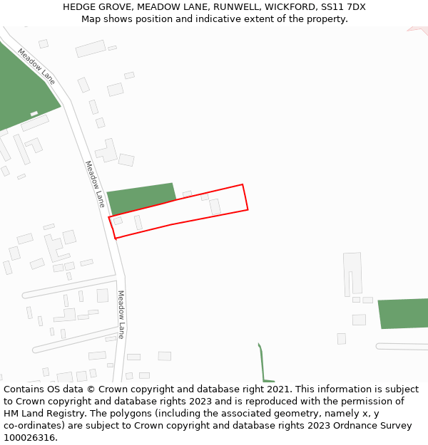 HEDGE GROVE, MEADOW LANE, RUNWELL, WICKFORD, SS11 7DX: Location map and indicative extent of plot