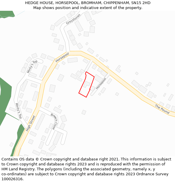 HEDGE HOUSE, HORSEPOOL, BROMHAM, CHIPPENHAM, SN15 2HD: Location map and indicative extent of plot