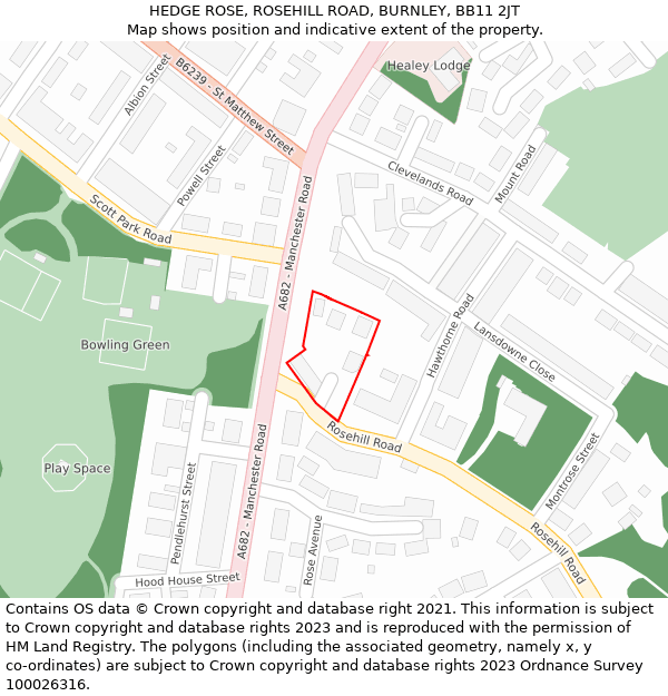 HEDGE ROSE, ROSEHILL ROAD, BURNLEY, BB11 2JT: Location map and indicative extent of plot