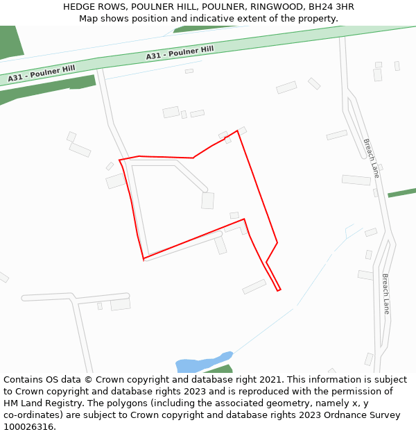 HEDGE ROWS, POULNER HILL, POULNER, RINGWOOD, BH24 3HR: Location map and indicative extent of plot
