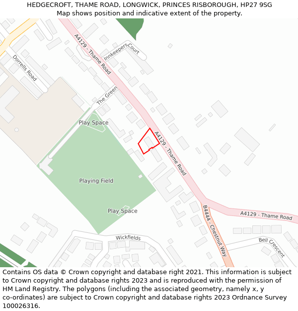 HEDGECROFT, THAME ROAD, LONGWICK, PRINCES RISBOROUGH, HP27 9SG: Location map and indicative extent of plot