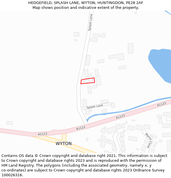 HEDGEFIELD, SPLASH LANE, WYTON, HUNTINGDON, PE28 2AF: Location map and indicative extent of plot