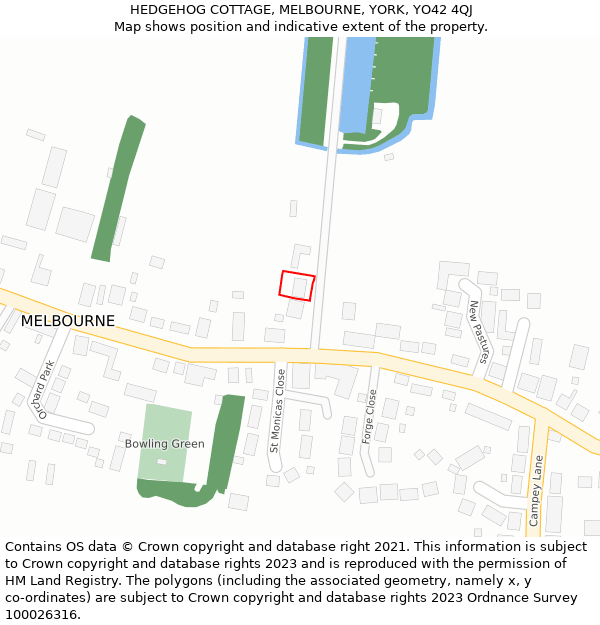 HEDGEHOG COTTAGE, MELBOURNE, YORK, YO42 4QJ: Location map and indicative extent of plot