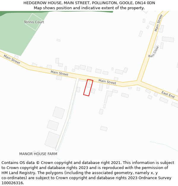 HEDGEROW HOUSE, MAIN STREET, POLLINGTON, GOOLE, DN14 0DN: Location map and indicative extent of plot