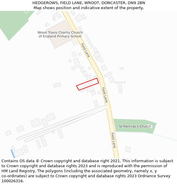 HEDGEROWS, FIELD LANE, WROOT, DONCASTER, DN9 2BN: Location map and indicative extent of plot