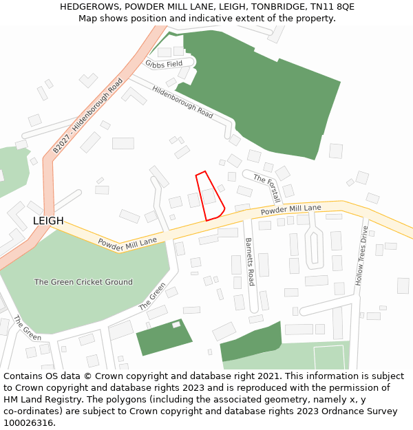 HEDGEROWS, POWDER MILL LANE, LEIGH, TONBRIDGE, TN11 8QE: Location map and indicative extent of plot