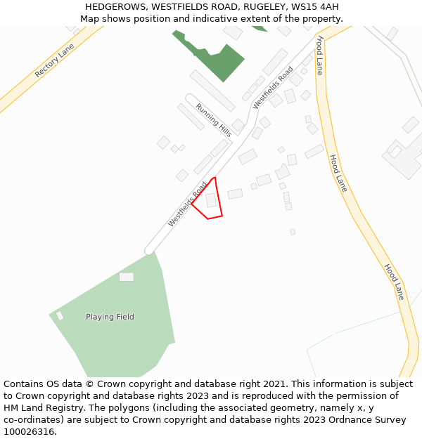 HEDGEROWS, WESTFIELDS ROAD, RUGELEY, WS15 4AH: Location map and indicative extent of plot