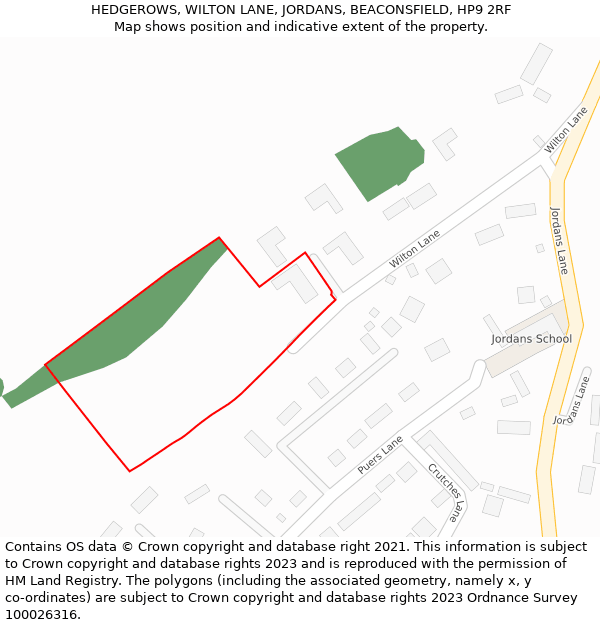 HEDGEROWS, WILTON LANE, JORDANS, BEACONSFIELD, HP9 2RF: Location map and indicative extent of plot