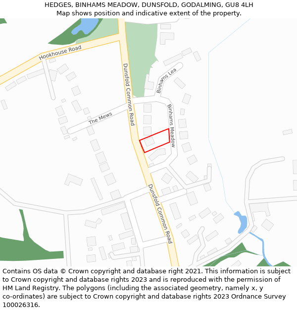 HEDGES, BINHAMS MEADOW, DUNSFOLD, GODALMING, GU8 4LH: Location map and indicative extent of plot