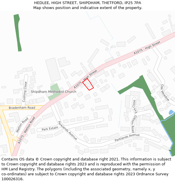 HEDLEE, HIGH STREET, SHIPDHAM, THETFORD, IP25 7PA: Location map and indicative extent of plot