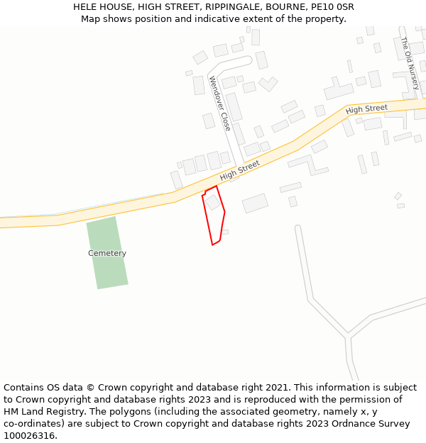 HELE HOUSE, HIGH STREET, RIPPINGALE, BOURNE, PE10 0SR: Location map and indicative extent of plot