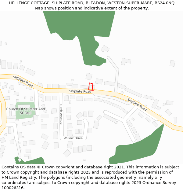 HELLENGE COTTAGE, SHIPLATE ROAD, BLEADON, WESTON-SUPER-MARE, BS24 0NQ: Location map and indicative extent of plot