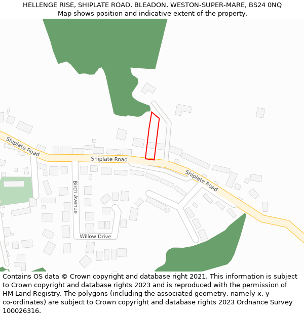 HELLENGE RISE, SHIPLATE ROAD, BLEADON, WESTON-SUPER-MARE, BS24 0NQ: Location map and indicative extent of plot