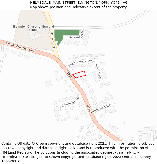 HELMSDALE, MAIN STREET, ELVINGTON, YORK, YO41 4AG: Location map and indicative extent of plot