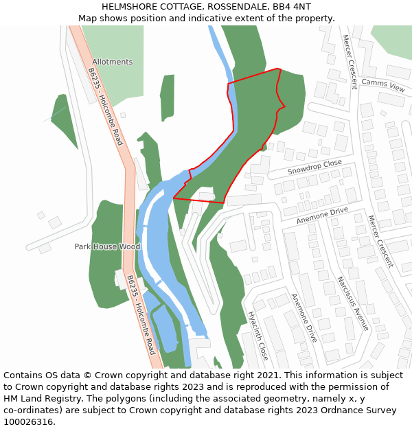 HELMSHORE COTTAGE, ROSSENDALE, BB4 4NT: Location map and indicative extent of plot