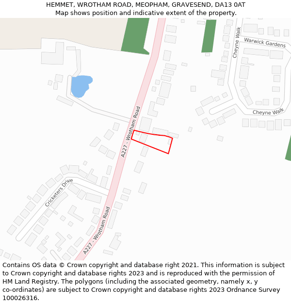HEMMET, WROTHAM ROAD, MEOPHAM, GRAVESEND, DA13 0AT: Location map and indicative extent of plot