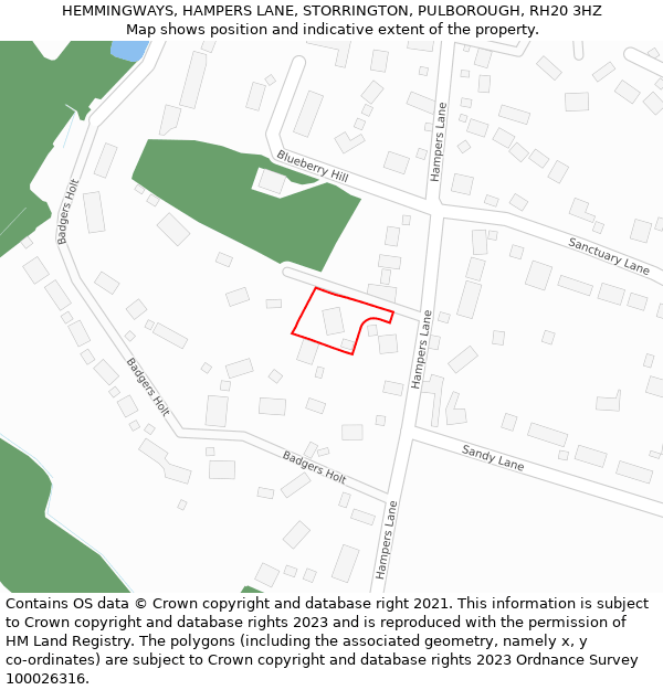 HEMMINGWAYS, HAMPERS LANE, STORRINGTON, PULBOROUGH, RH20 3HZ: Location map and indicative extent of plot