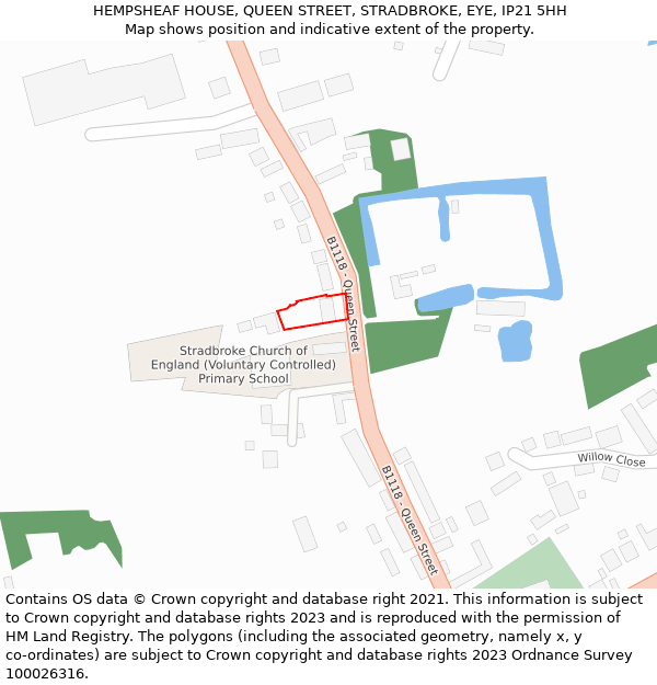 HEMPSHEAF HOUSE, QUEEN STREET, STRADBROKE, EYE, IP21 5HH: Location map and indicative extent of plot