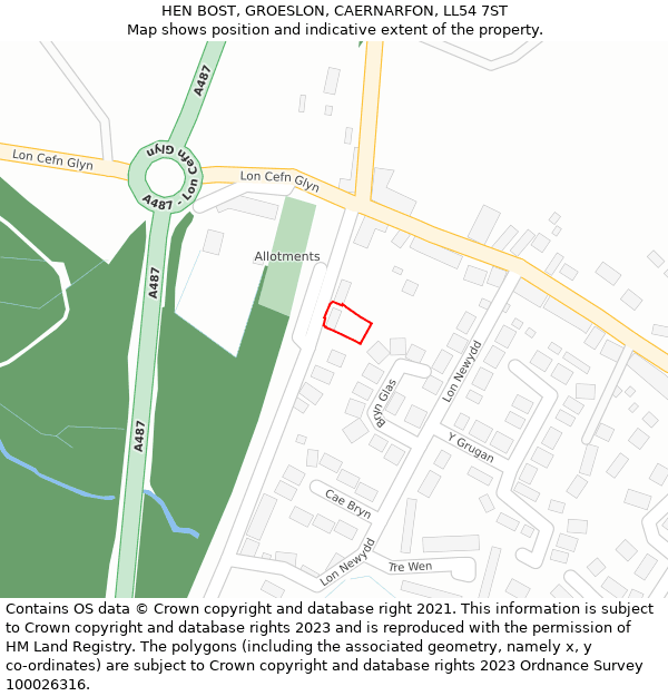 HEN BOST, GROESLON, CAERNARFON, LL54 7ST: Location map and indicative extent of plot