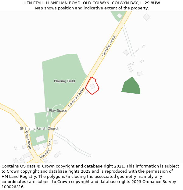 HEN EFAIL, LLANELIAN ROAD, OLD COLWYN, COLWYN BAY, LL29 8UW: Location map and indicative extent of plot