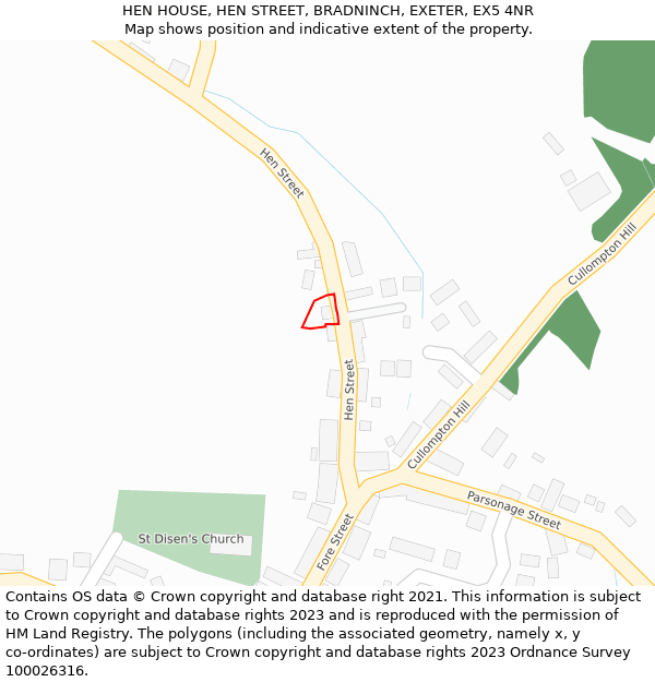 HEN HOUSE, HEN STREET, BRADNINCH, EXETER, EX5 4NR: Location map and indicative extent of plot